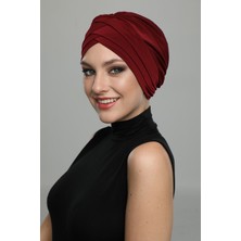 ELYSIANfidan Üç Bantlı Bordo Hazır Türban Tesettür Havuz Bonesi