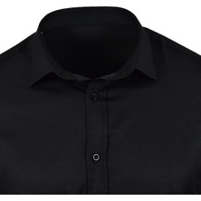 R-Germen Süper Slim Fit Likralı Saten Erkek Spor Gömlek