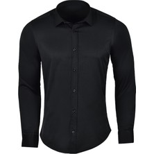 R-Germen Süper Slim Fit Likralı Saten Erkek Spor Gömlek