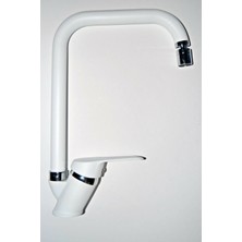 Armilla Armatür 360 Derece Hareketli Başlıklı Sıcak Soğuk Çift Su Girişli Beyaz Krom Mutfak Eviye Bataryası Musluğu