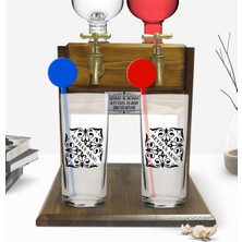 BK Kişiye Özel Renkli Baskılı Isimli Ikili Vodka Bardağı ve Çift Musluklu Doğal Ahşap Vodka Standı-10