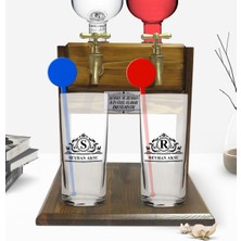BK Kişiye Özel Renkli Baskılı Isimli Ikili Vodka Bardağı ve Çift Musluklu Doğal Ahşap Vodka Standı-12