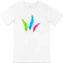 Cix Renkli Kuş Tüyü Tasarımlı Tişört