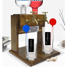 BK Kişiye Özel Renkli Baskılı Atatürk Temalı Ikili Vodka Bardağı ve Çift Musluklu Doğal Ahşap Vodka Standı-30