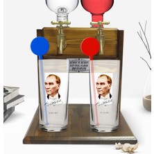 BK Kişiye Özel Renkli Baskılı Atatürk Temalı Ikili Vodka Bardağı ve Çift Musluklu Doğal Ahşap Vodka Standı-15