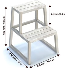 INTERBUILD REAL WOOD Interbuild Akasya Masif Ağaç,holger  2 Basamaklı Tabure, Organik Beyaz