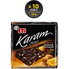 Eti Karam %54 Kakaolu Bademli Portakallı Bitter Çikolata 60 g x 10 Adet