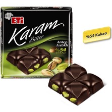 Eti Karam %54 Kakaolu Antep Fıstıklı Bitter Çikolata 60 g x 10 Adet