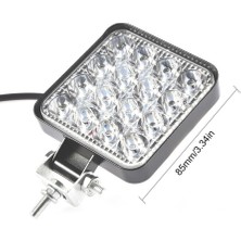 Techmaster 16 LED 48W Off Road Sis Farı Lambası Kare Gemi Tekne Slim 12V