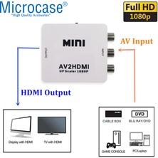 Microcase Rca To HDMI Tos Av Çevirici Dönüştürücü 1080P Mini AV2HDMI Video Conventer - AL2666 Beyaz