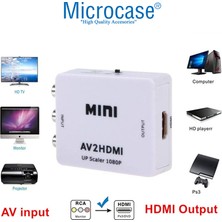 Microcase Rca To HDMI Tos Av Çevirici Dönüştürücü 1080P Mini AV2HDMI Video Conventer - AL2666 Beyaz