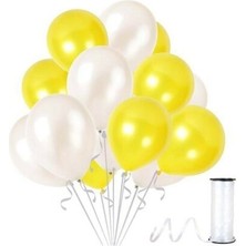 Hknys 50 Adet Metalik Sarı, Beyaz Balon Konsepti-Uçan-Güzel Balon