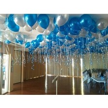 Hknys 30 Adet Metalik Mavi ,gümüş  Balon-Nişan-Parti-Düğün Balonu
