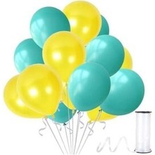 Hknys 10 Adet Mint Su Yeşili-Sarı  Metalik Sedefli Balon