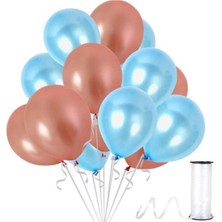 Hknys 15 Adet Metalik Rose Gold, Açık Mavi  Balon Konsepti-Uçan Balon