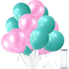 Hknys 10 Adet Su Yeşili-Pempe Metalik Sedefli Balon