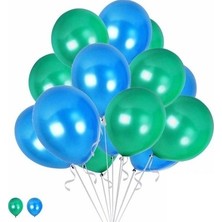 Hknys 40 Adet Su Yeşili-Mavi Metalik Sedefli Balon-Helyum Uyumlu-Parti