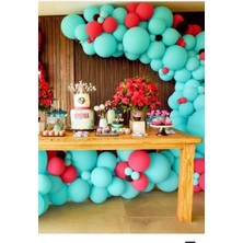 Hknys 100 Adet Su Yeşili-Kırmızı Metalik Balon+ 5 Metre Balon Zinciri