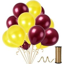 Hknys 50 Adet Metalik Sarı, Bordo Balon Konsepti-Uçan-Güzel Balon