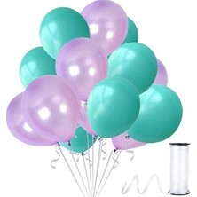 Hknys 50 Adet Su Yeşili-Lila Metalik Sedefli Balon