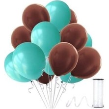Hknys 75 Adet Su Yeşili-Kahverengi Metalik Sedefli Balon-Helyum Uyumlu-Parti
