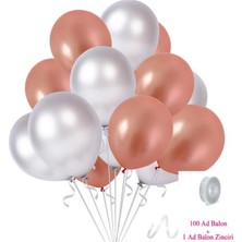 Hknys 100 Ad. Metalik Rose Gold, Gümüş Balon Konsept+ 5 M. B. Zinciri