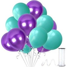 Hknys 50 Adet Su Yeşili-Mor Metalik Sedefli Balon Adet Şeçenekli