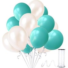 Hknys 10 Adet Su Yeşili-Beyaz Metalik Sedefli Balon-Helyum Uyumlu-Parti