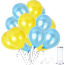 Hknys 40  Adet Metalik Sarı, Açık Mavi Balon Konsepti-Uçan-Güzel Balon