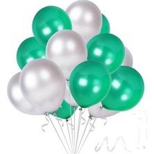 Hknys 50 Adet Metalik Sedefli Yeşil, Gümüş  Balon-Partisehri