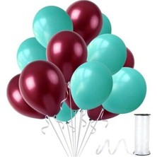 Hknys 10 Adet Su Yeşili-Bordo Metalik Sedefli Balon-Helyum Uyumlu-Parti