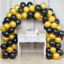 Hknys 30 Adet Metalik Siyah -Altın(Gold) Balon-Nişan-Parti-Düğün Balonu