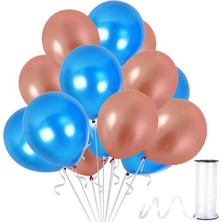 Hknys 10 Adet Metalik Rose Gold, Mavi Balon Konsepti-Parti Balonu