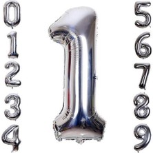 Hknys 4 Yaş -Sayı-Rakam Folyo Balon Gümüş Renk 100 cm -Dogum Günü -Parti-Kutlama