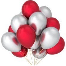 Hknys 25 Adet Metalik Sedefli Kırmızı,gümüş Balon-Uçan-Partisehri