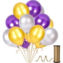 Hknys Altın-Gümüş-Mor Metalik Sedefli Balon 30 Adet-Helyum Uyumlu