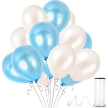 Hknys 15 Adet Beyaz-Bebek Mavisi Metalik Sedefli Balon