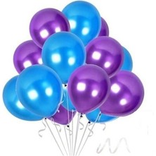 Hknys 15 Adet Metalik Sedefli Mor, Mavi Balon-Uçan- Balon