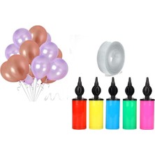 Hknys Metalik Rose Gold, Lila Balon Konsepti+Balon Pompası+5 M Zincir