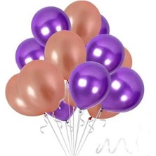 Hknys 20 Adet Metalik Rose Gold, Mor Balon Konsepti-Parti Balonu