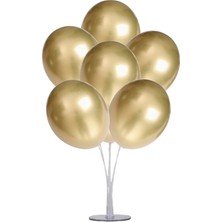Hknys Balon Standı ve 7 Adet Altın Renk Krom Balon Seti