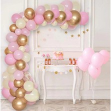 Hknys 50AD. Pembe, Beyaz, Altın Metalik Balon + 2.5 Mt. Balon Zinciri