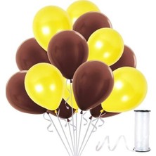 Hknys 15 Adet Kahverengi-Sarı Metalik Sedefli Balon