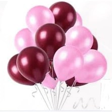 Hknys 30 Adet Metalik Sedefli Pempe, Bordo  Balon Konsepti-Uçan- Balon