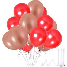 Hknys 10 Adet Metalik Rose Gold, Kırmızı  Balon Konsepti-Güzel Balonlar