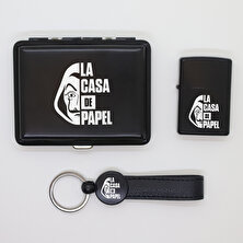 Ada Lazer Kişiye Özel La Casa De Papel Metal Tabaka, Zippo Çakmak ve Anahtarlık Seti