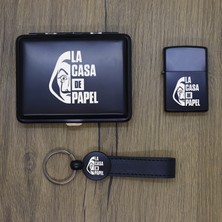 Ada Lazer Kişiye Özel La Casa De Papel Metal Tabaka, Zippo Çakmak ve Anahtarlık Seti