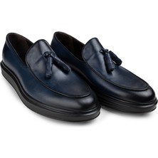 Deery Deri Mavi Püsküllü Comfort Erkek Loafer