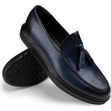Deery Deri Mavi Püsküllü Comfort Erkek Loafer