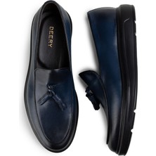Deery Deri Mavi Püsküllü Comfort Erkek Loafer